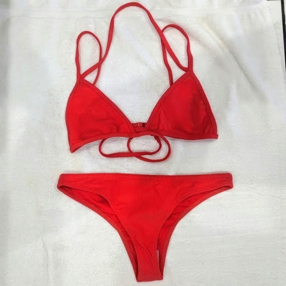 Nasty Gal Other - Nasty Gal Red Alina Ribbed Bikini Set